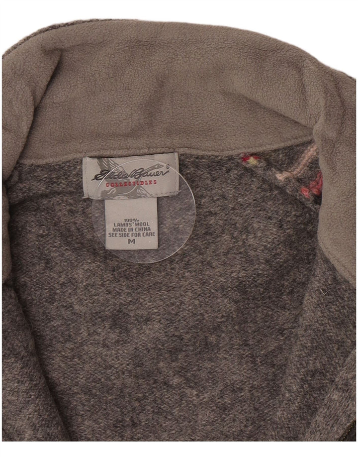 Eddie Bauer Damen-Cardigan-Pullover UK 12 Mittelgrau gestreifte Lammwolle