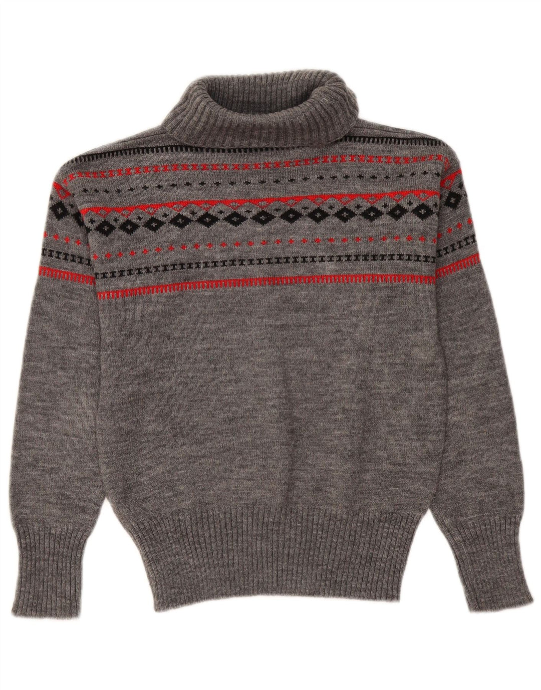 Vintage Damen Rollkragenpullover Pullover UK 12 Mittelgrau Fair Isle