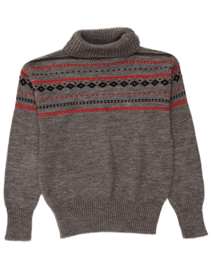 Vintage Damen Rollkragenpullover Pullover UK 12 Mittelgrau Fair Isle