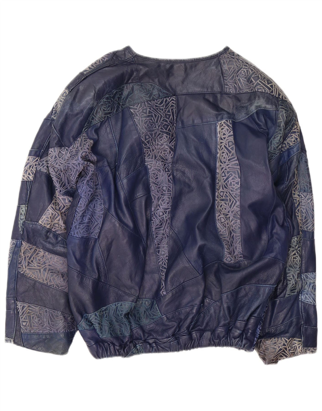 Vintage Damen Pullover Lederjacke UK 16 Großes marineblaues Patchwork