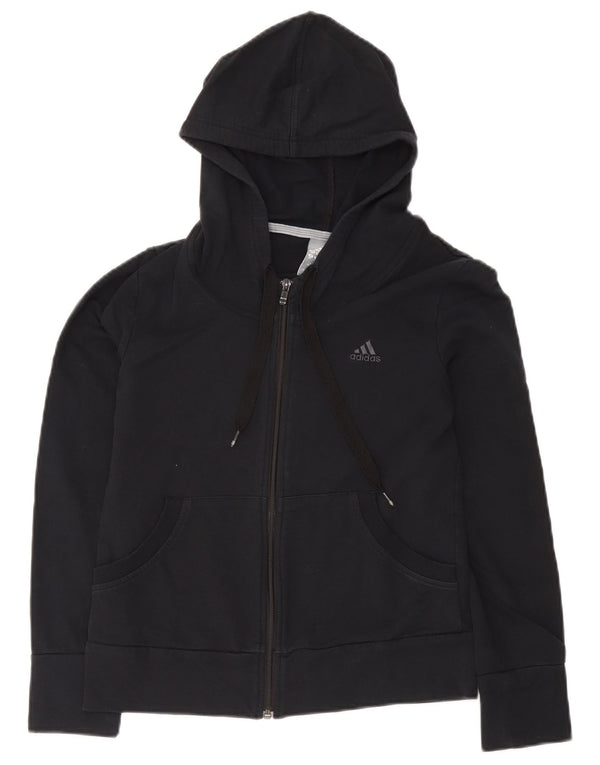 Adidas Damen Zip Hoodie Pullover UK 14 Mittelschwarze Baumwolle