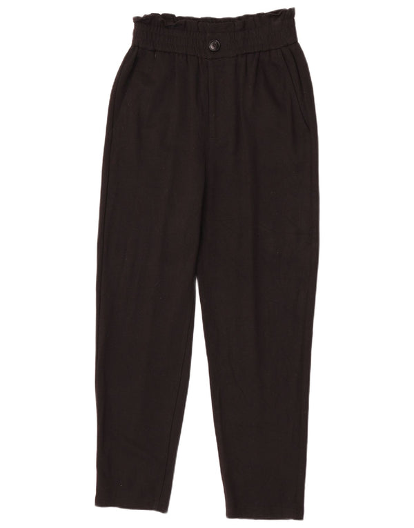 Zara Damen High Waist Tapered Chino Hose XS W24 L25 Schwarze Viskose