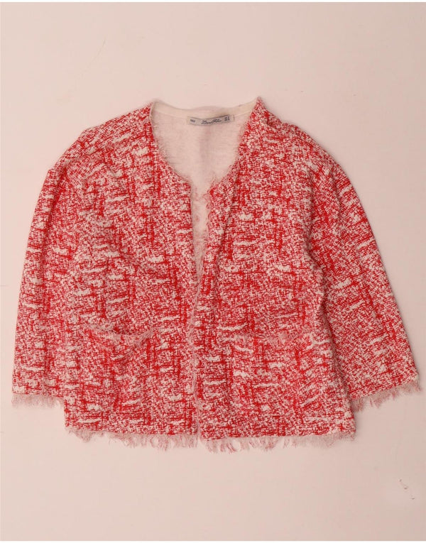 Zara Damen-Cardigan mit 3/4-Ärmeln und offenen Ärmeln, UK 14, mittelrot meliert