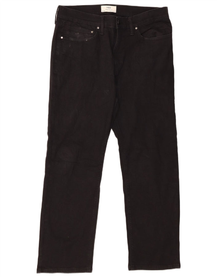 Marks & Spencer Herren Straight Jeans W34 L29 Schwarze Baumwolle