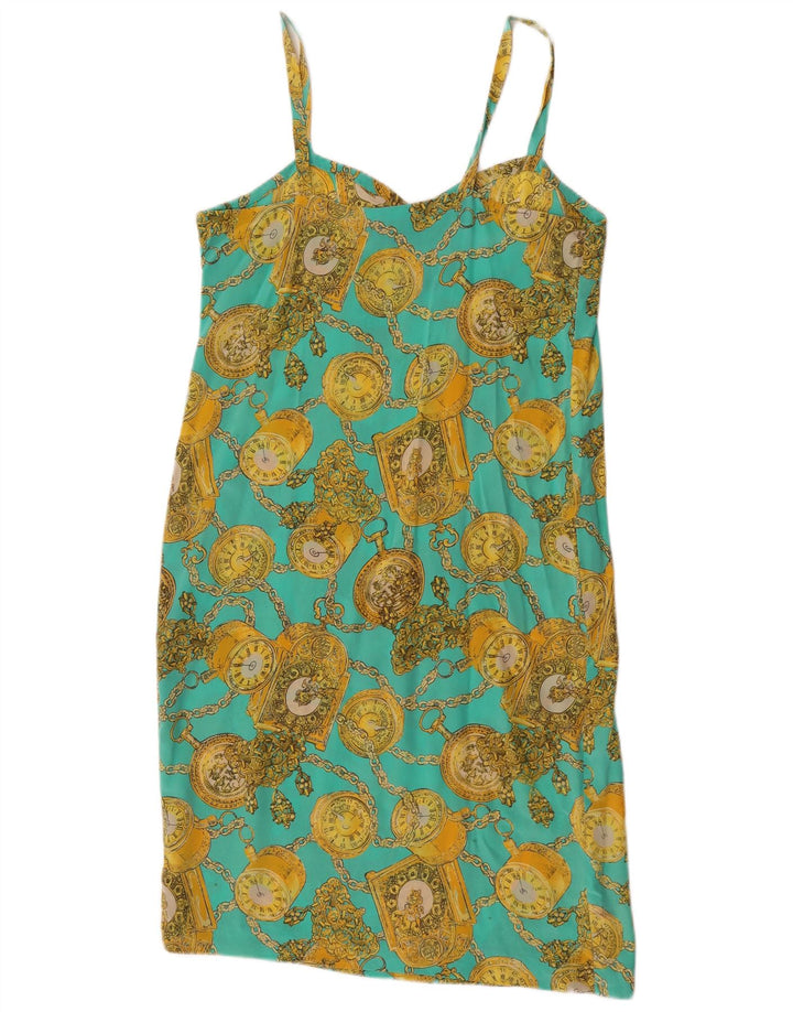 Vintage Damen Slip-Kleid mit abstraktem Muster UL 12 Medium Türkis