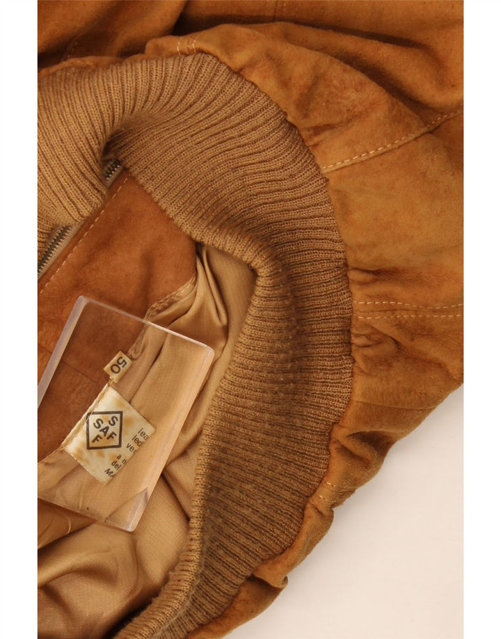 Vintage Herren Wildleder Bomberjacke IT 50 Großes Beige Leder