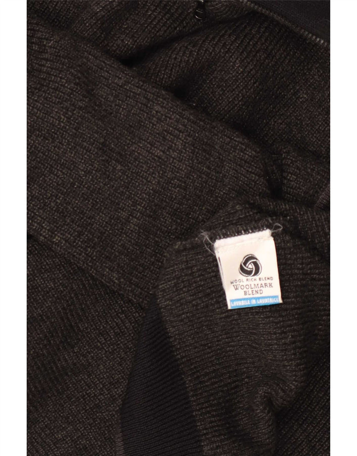 Vintage Herren-Pullover mit Reißverschluss, groß, grau gestreift, Schurwolle