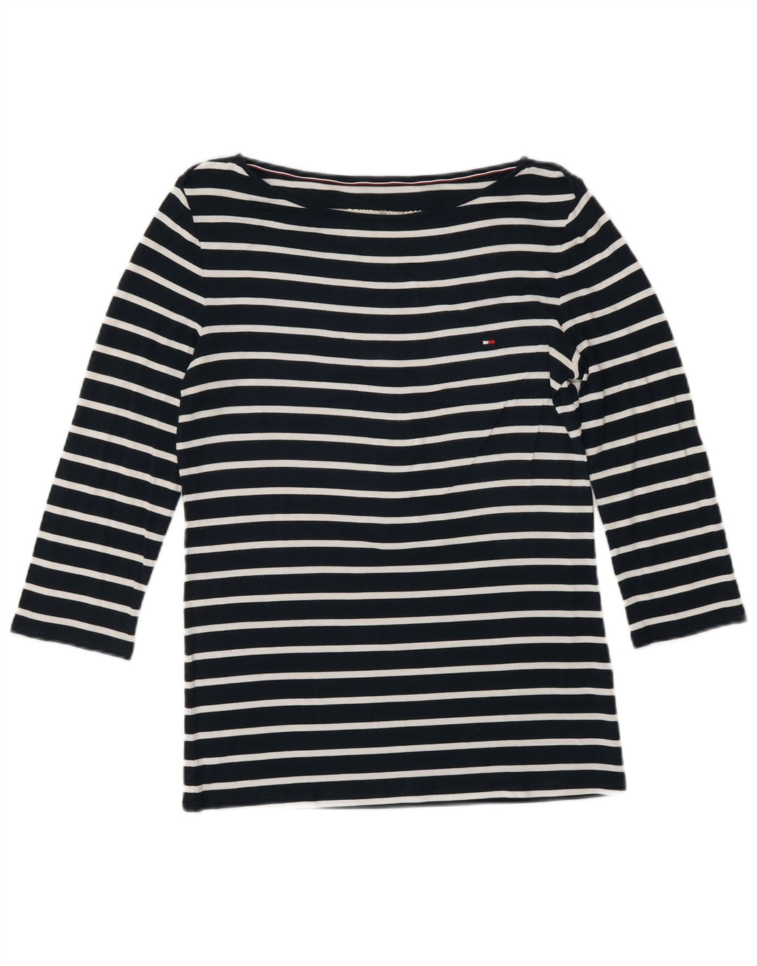 Tommy Hilfiger Damen-Top mit 3/4-Ärmeln, Größe S, Marineblau, gestreift