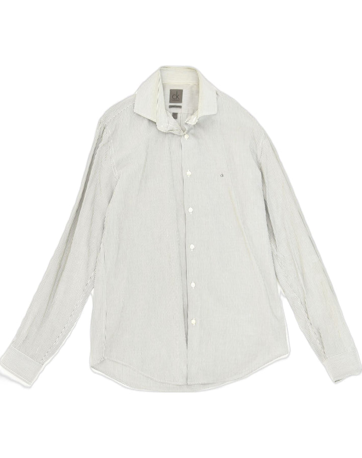 CALVIN KLEIN Mens Fitted Stretch Fitted Shirt Size 15 3/4 Medium Grey | Vintage Calvin Klein | Thrift | Second-Hand Calvin Klein | Used Clothing | Messina Hembry 