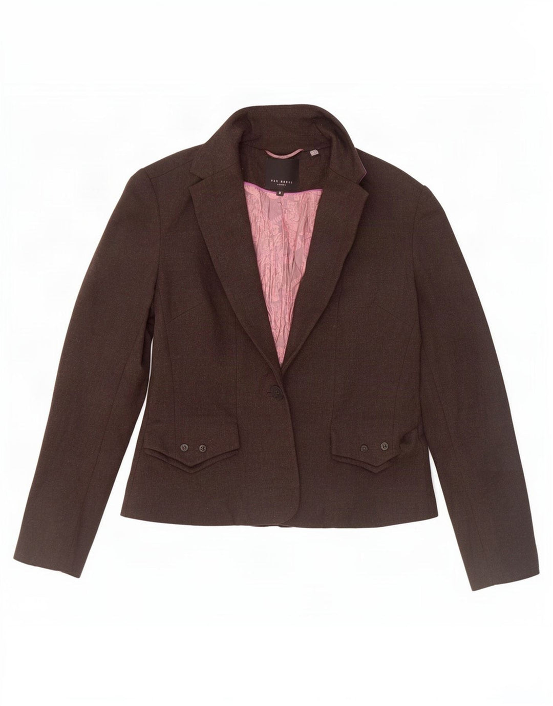 Ted Baker Damen-Blazer mit 1 Knopf, Größe 3, mittelbraune Wolle