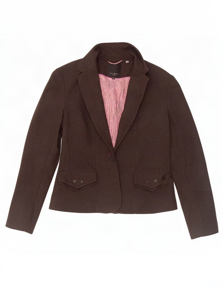 Ted Baker Damen-Blazer mit 1 Knopf, Größe 3, mittelbraune Wolle