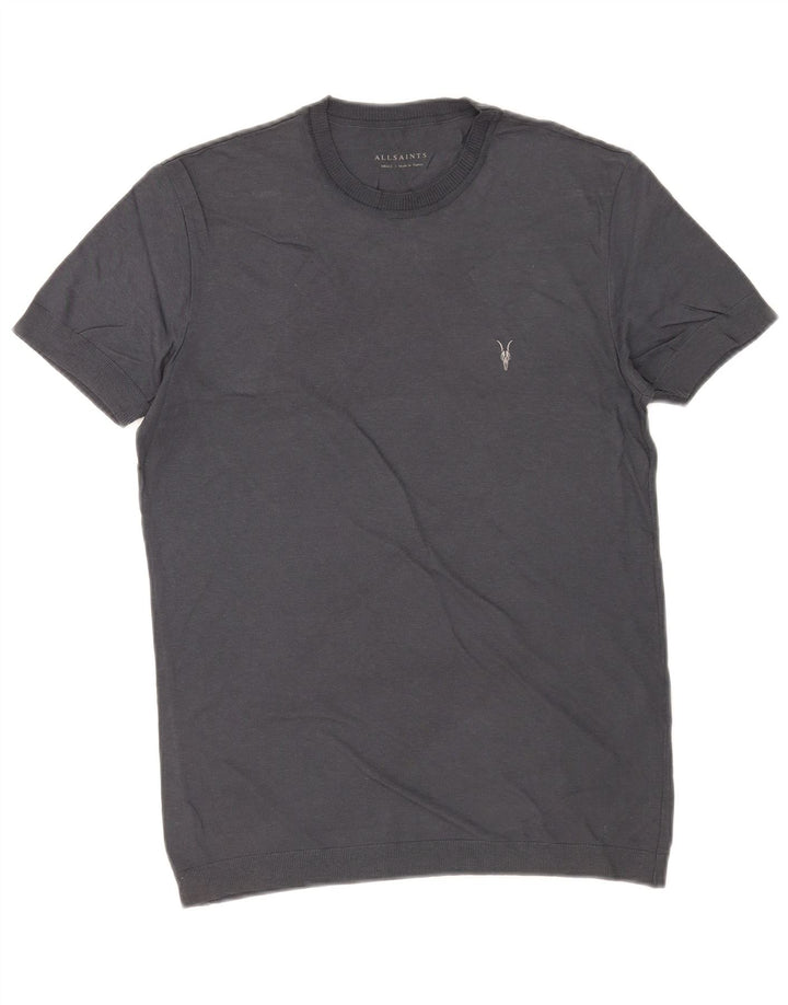 All Saints Herren-Pullover, kurzärmelig, Rundhalsausschnitt, Größe S, Grau, Baumwolle