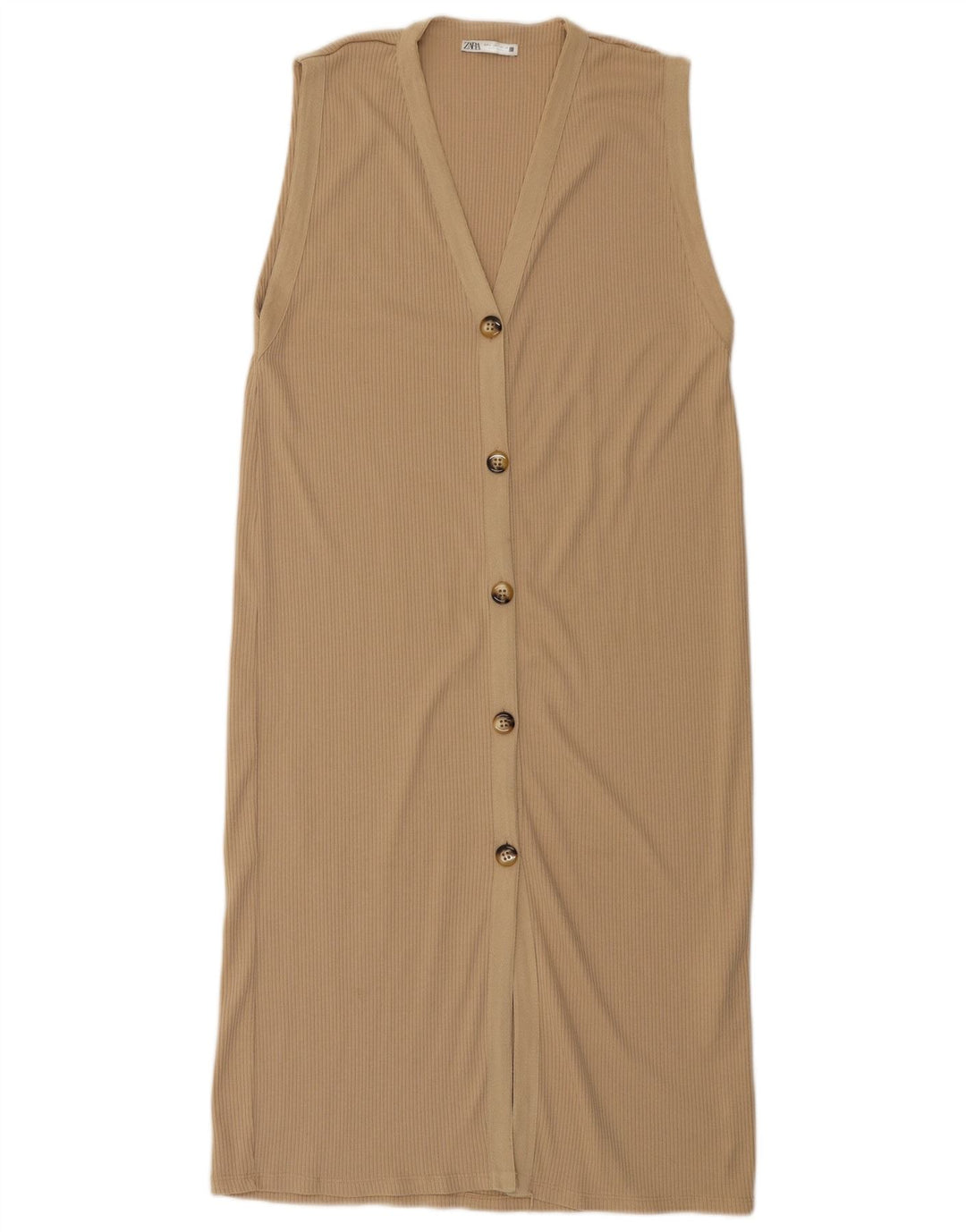 Zara Damen Ärmelloses Maxikleid UK 16 Large Beige Polyester