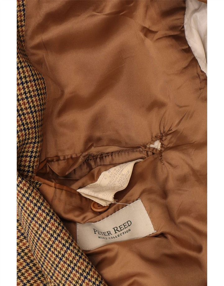 Vintage Herren 2-Knopf-Blazerjacke IT 54 2XL Braune Hahnentritt-Schurwolle