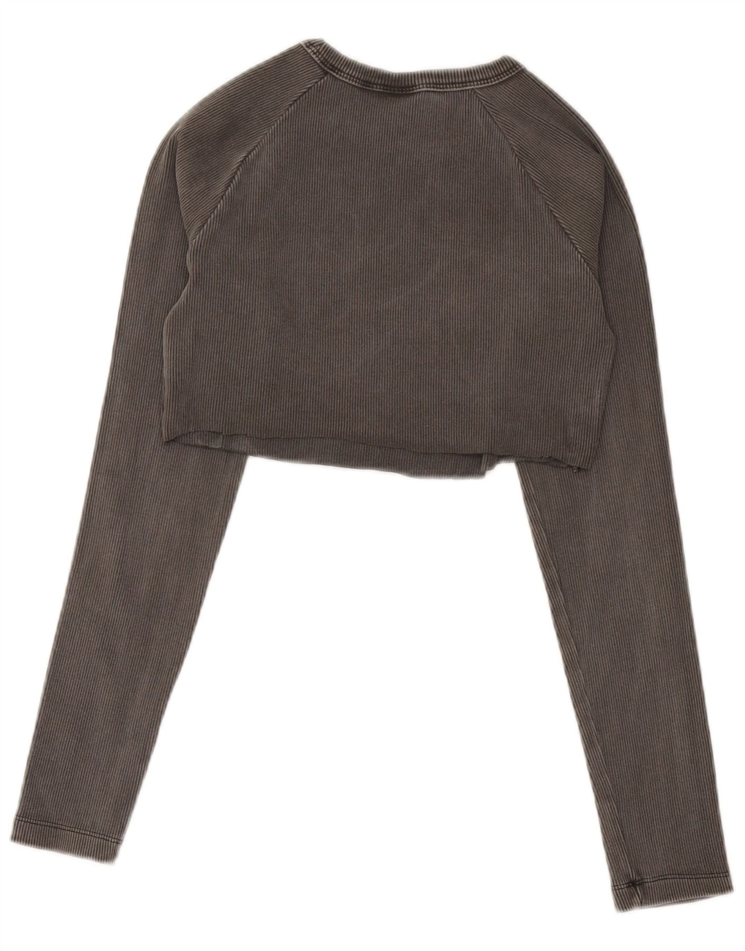 Adidas Damen Crop Top Langarm UK 12/14 Mittelgraue Baumwolle