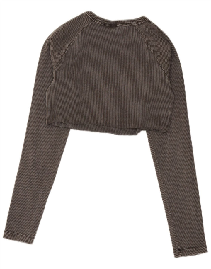 Adidas Damen Crop Top Langarm UK 12/14 Mittelgraue Baumwolle