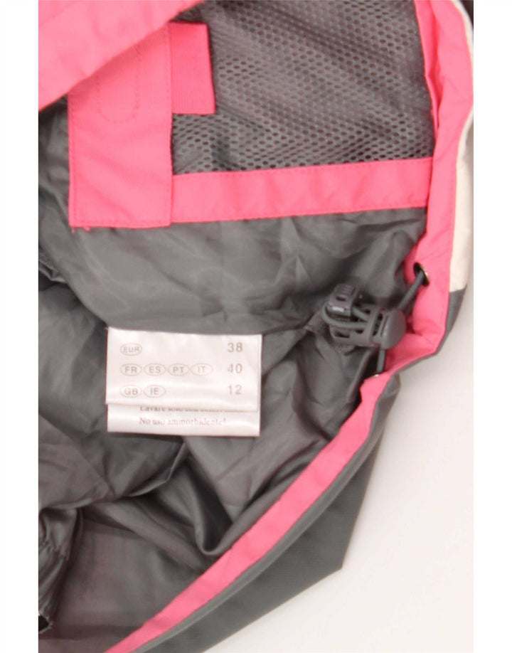 Vintage Damen Skijacke mit Kapuze UK 12 Mittelrosa Colourblock Polyamid