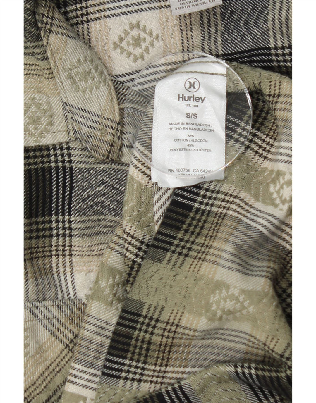 HURLEY Mens Flannel Shirt Small Grey Check Cotton Vintage Hurley and Second-Hand Hurley from Messina Hembry 