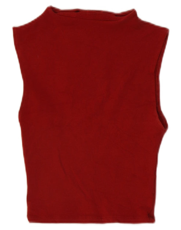 Zara Damen Crop Vest Top UK 8 Small Kastanienbraune Baumwolle