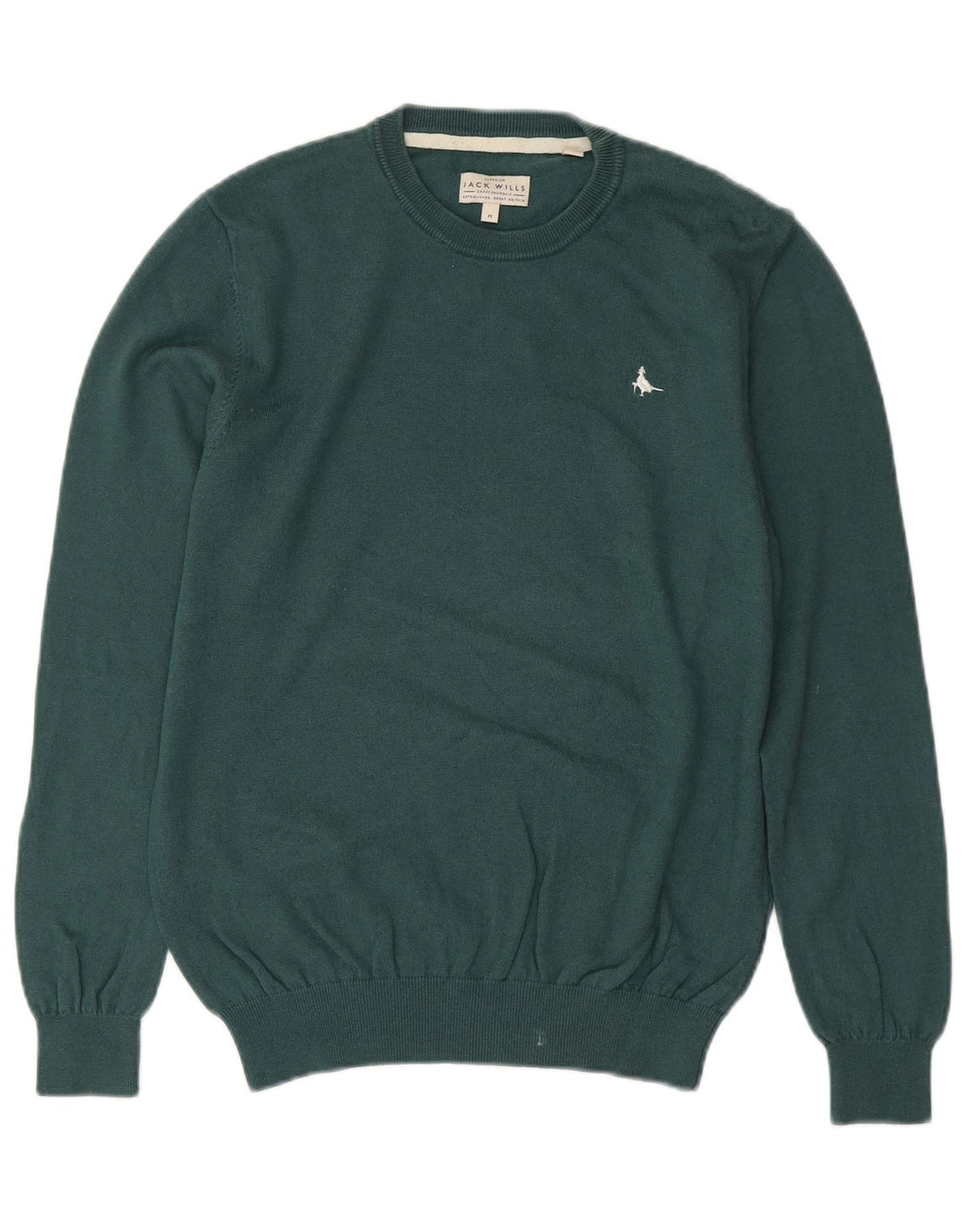 JACK WILLS Herren-Pullover mit Rundhalsausschnitt, mittelgrüne Baumwolle