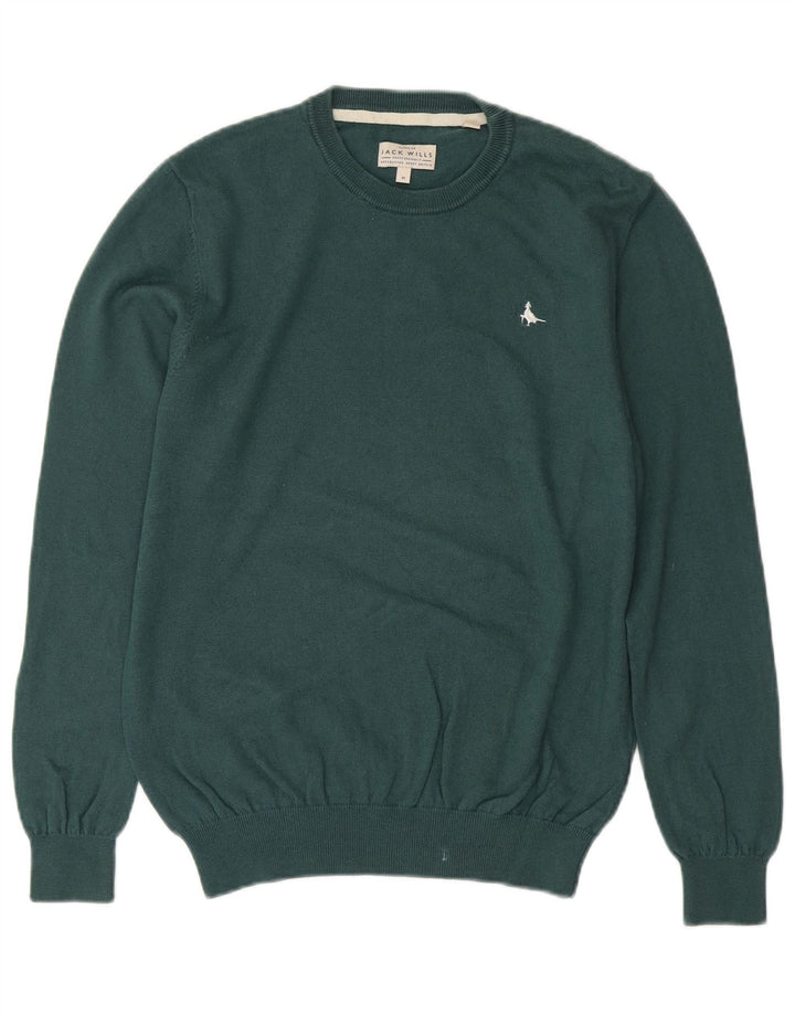 JACK WILLS Herren-Pullover mit Rundhalsausschnitt, mittelgrüne Baumwolle
