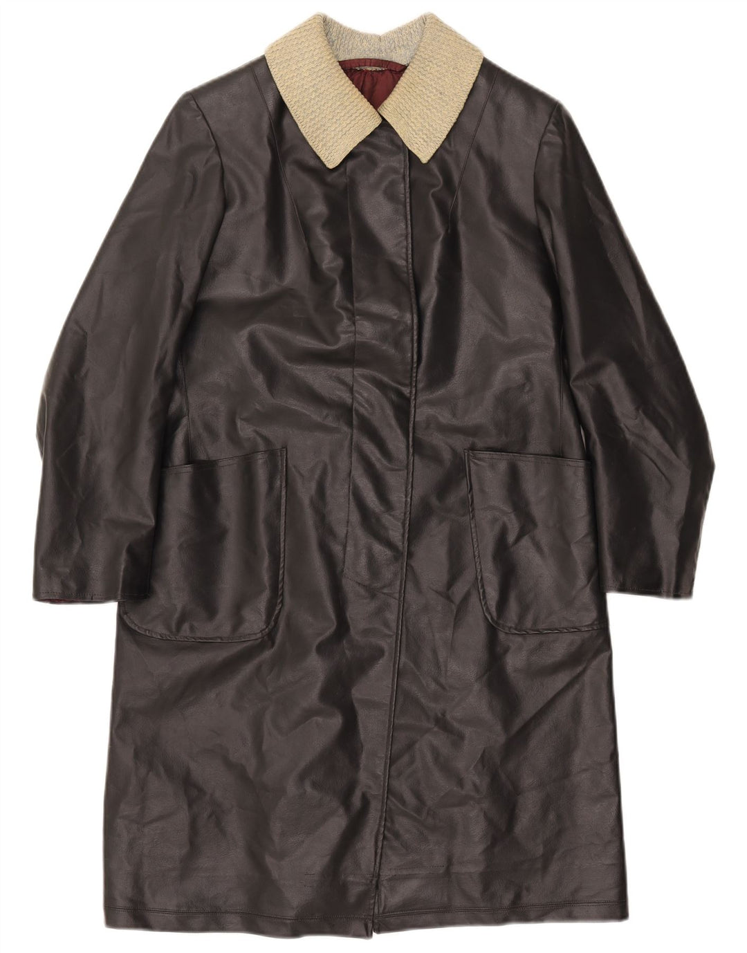 VINTAGE Damen Ledermantel UK 12 Mittelschwarz Farbblock