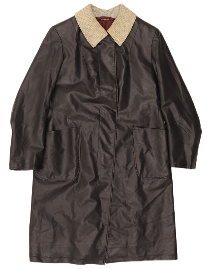 VINTAGE Damen Ledermantel UK 12 Mittelschwarz Farbblock