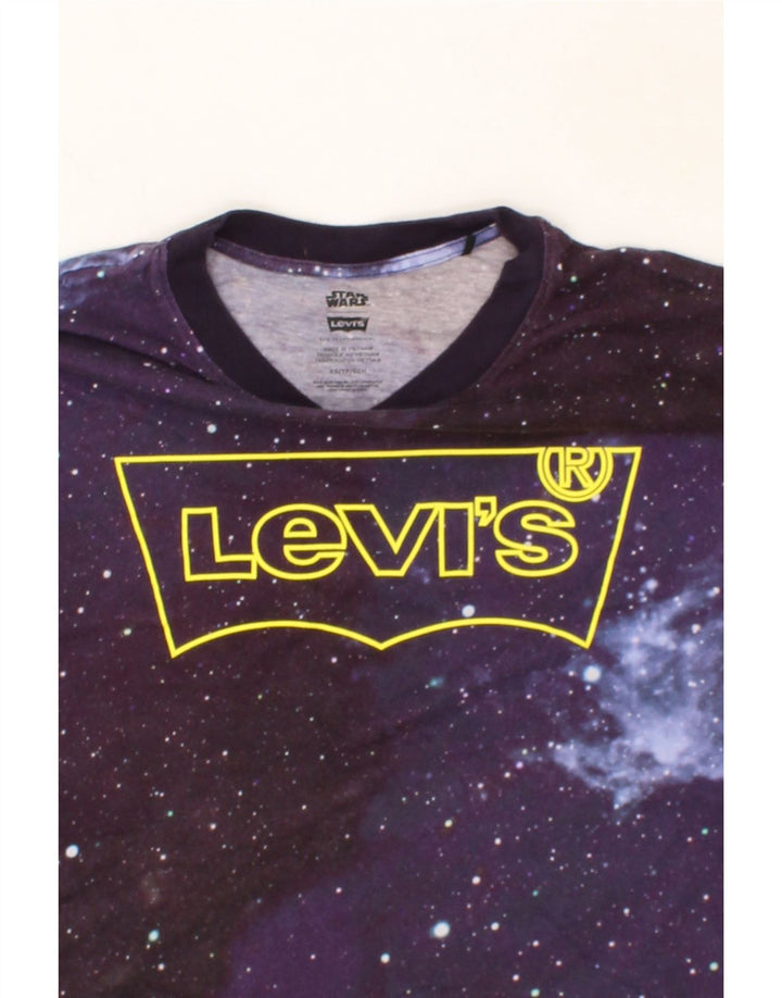 LEVI'S Womens Oversized Graphic Top Long Sleeve UK 6 XS Navy Blue Spotted Vintage Levi's and Second-Hand Levi's from Messina Hembry 