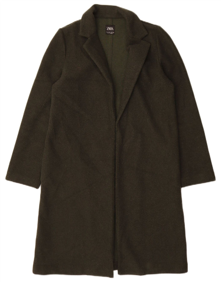 Zara Womens Open Overcoat UK 10 Small Grün Polyester