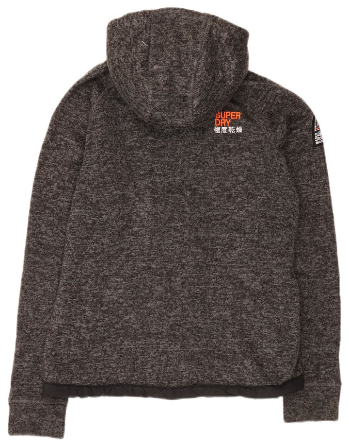 SUPERDRY Damen-Kapuzenpullover mit Reißverschluss, UK 14, Mittelgrau geflecktes Polyester
