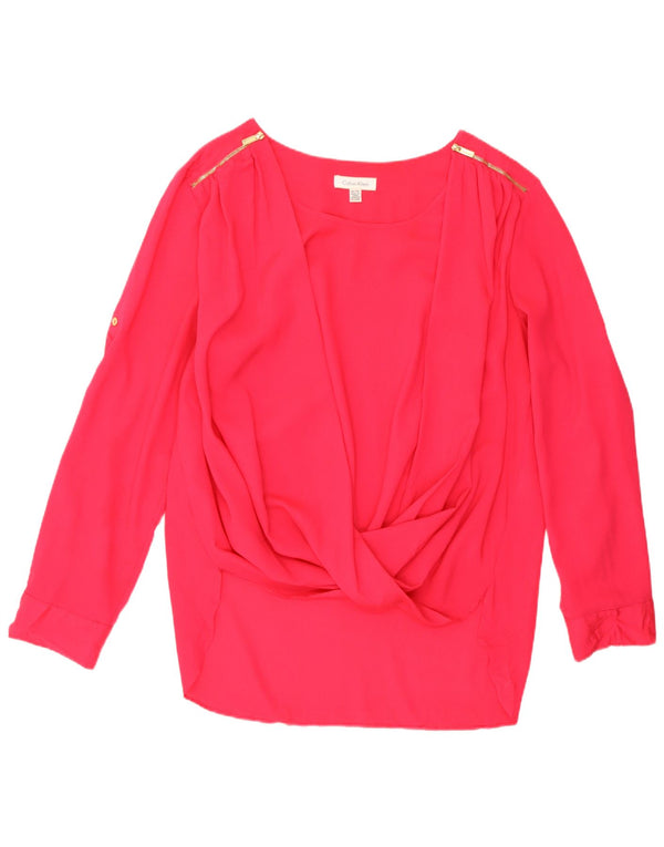 Calvin Klein Damen Langarm-Blusenoberteil UK 18 XL Rosa Polyester