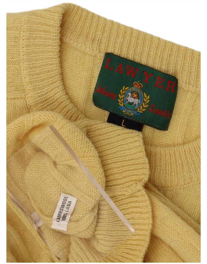 Vintage Herren Pullover mit Rundhalsausschnitt, groß, gelbe Lammwolle