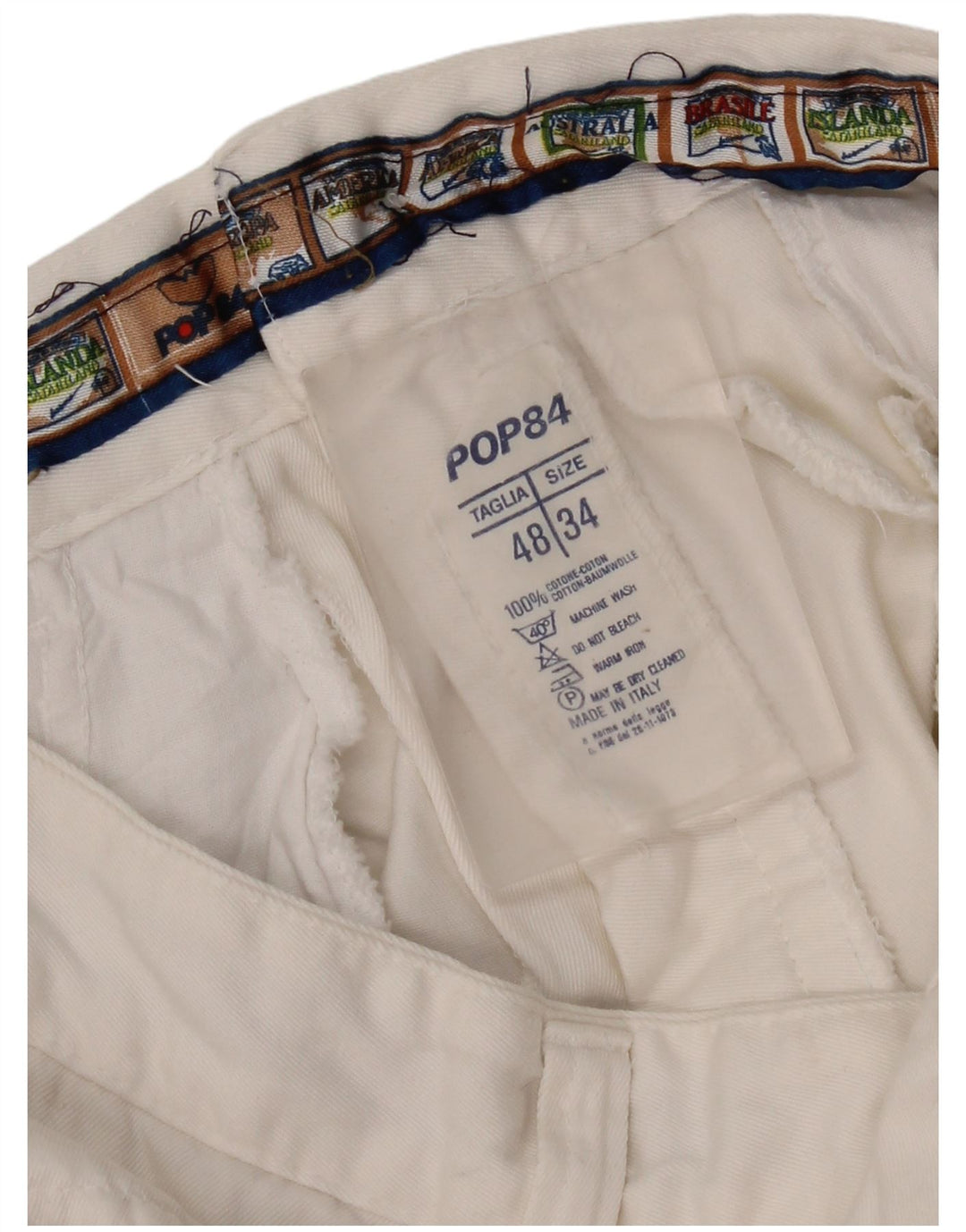POP 84 Gerade Herren-Chinohose, IT 48, M, B34, L34, weiße Baumwolle