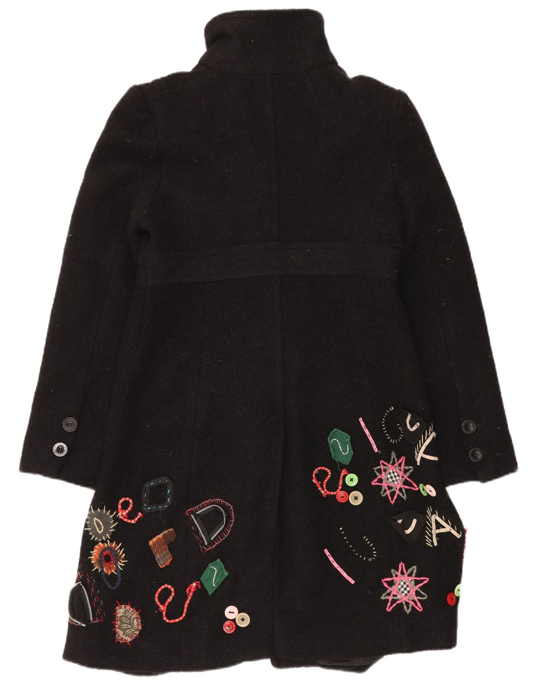 Desigual Womens Graphic Overcoat EU 40 Mittelschwarze Wolle