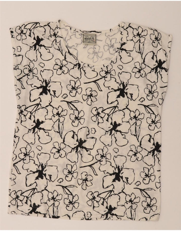 VINTAGE Womens T-Shirt Top UK 16 Large White Floral Polyester Vintage Vintage and Second-Hand Vintage from Messina Hembry 