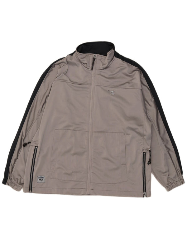 Diadora Damen-Trainingsanzug-Oberteil, übergroß, Jacke, UK 14, Größe L, Grau, Farbblock