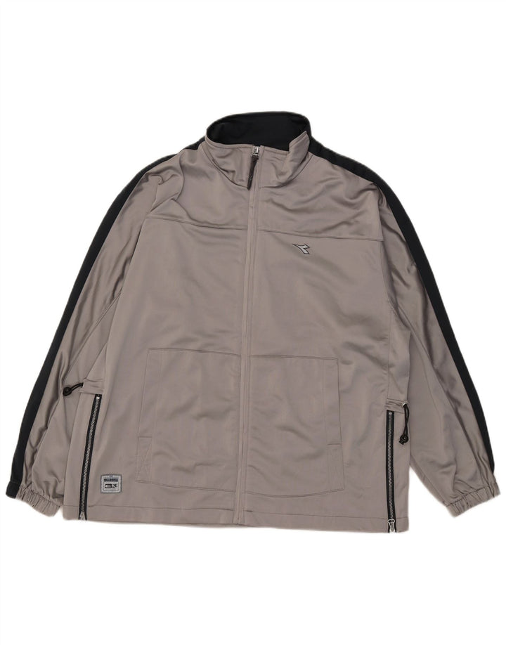 Diadora Damen-Trainingsanzug-Oberteil, übergroß, Jacke, UK 14, Größe L, Grau, Farbblock