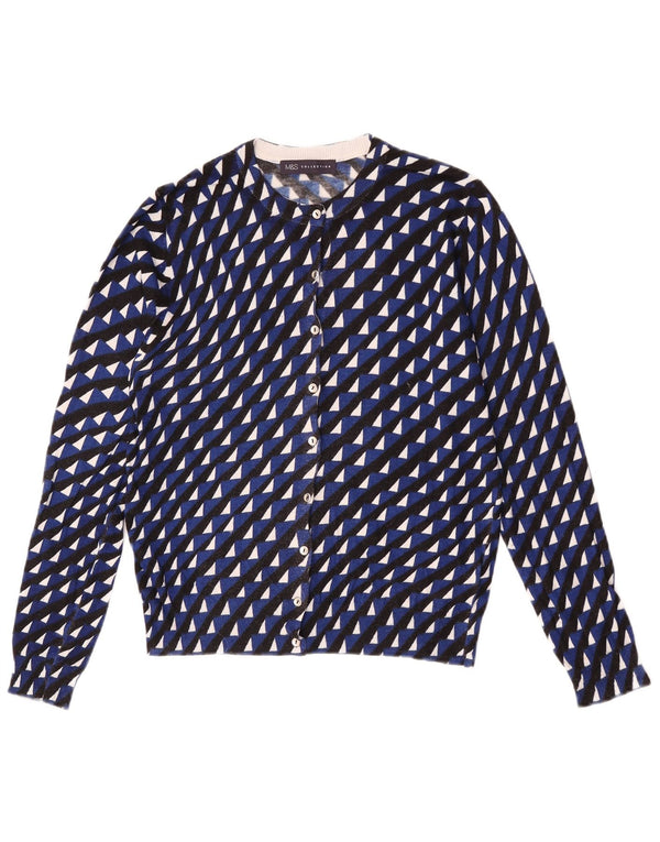 Marks & Spencer Damen Crop Cardigan Pullover UK 14 Mittelblau Geometrisch