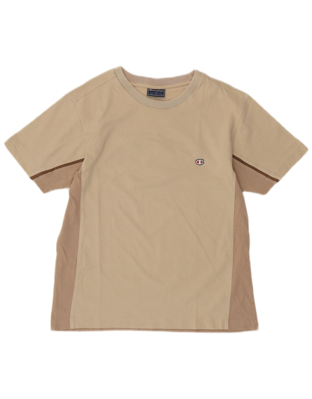 CHAMPION Herren T-Shirt Top Small Beige Colourblock Baumwolle