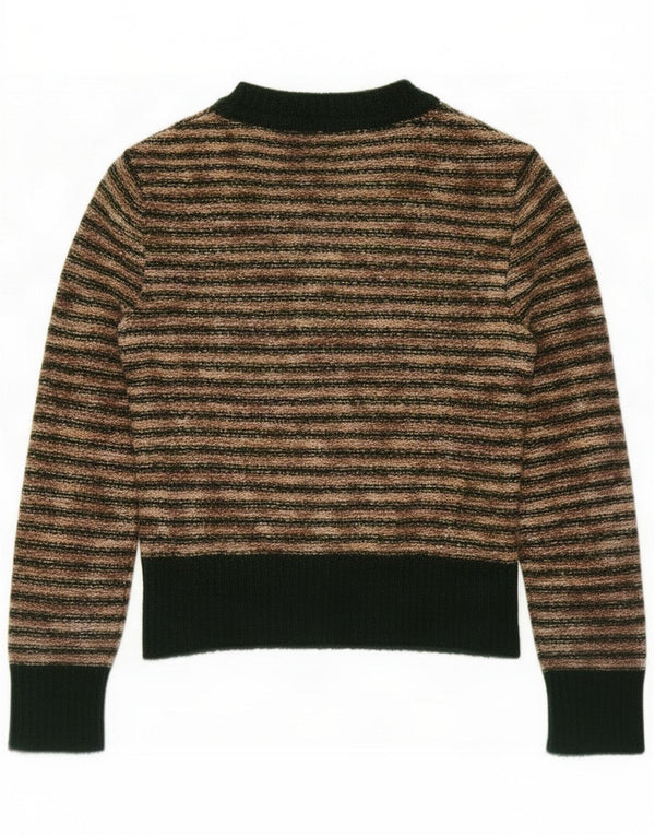 Vintage Damen Pullover mit U-Boot-Ausschnitt, UK 14 Mittelbeige gestreift