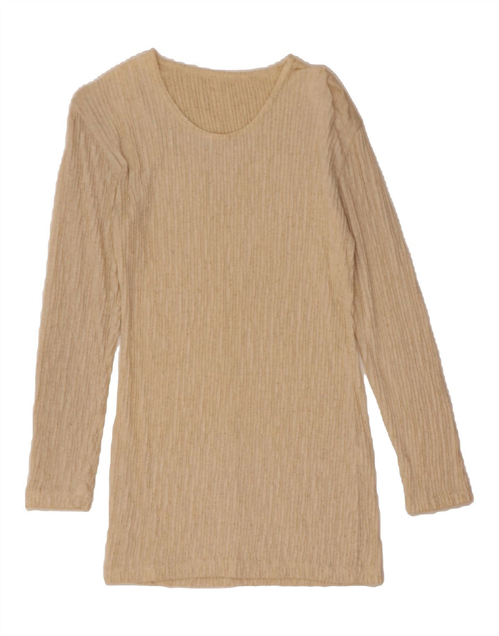 VINTAGE Womens Top Long Sleeve UK 10 Small Beige Viscose Vintage Vintage and Second-Hand Vintage from Messina Hembry 