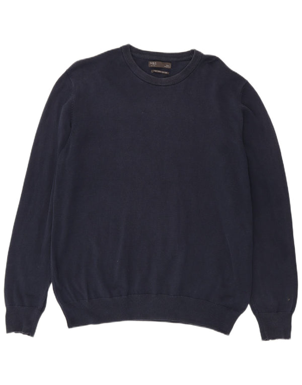 Marks & Spencer Herren-Pullover mit Rundhalsausschnitt, groß, marineblaue Baumwolle