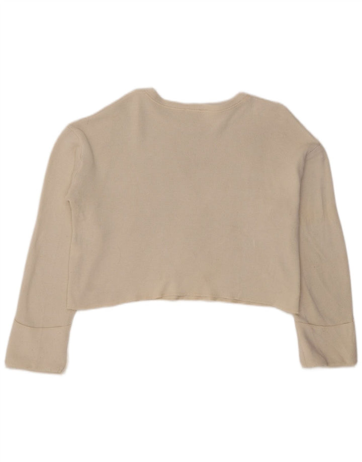 Zara Damen Crop Oversized Top Langarm UK 10 Small Weiße Viskose