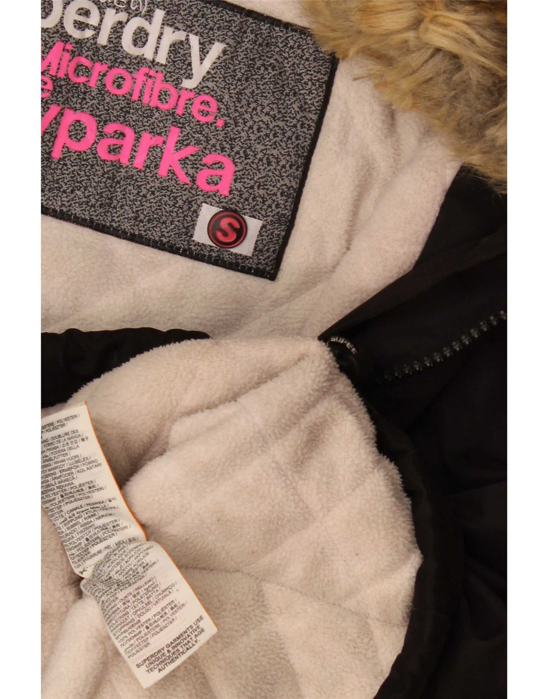 Superdry Damen-Windbreakerjacke mit Kapuze, UK 10, Größe S, Schwarz, Polyester