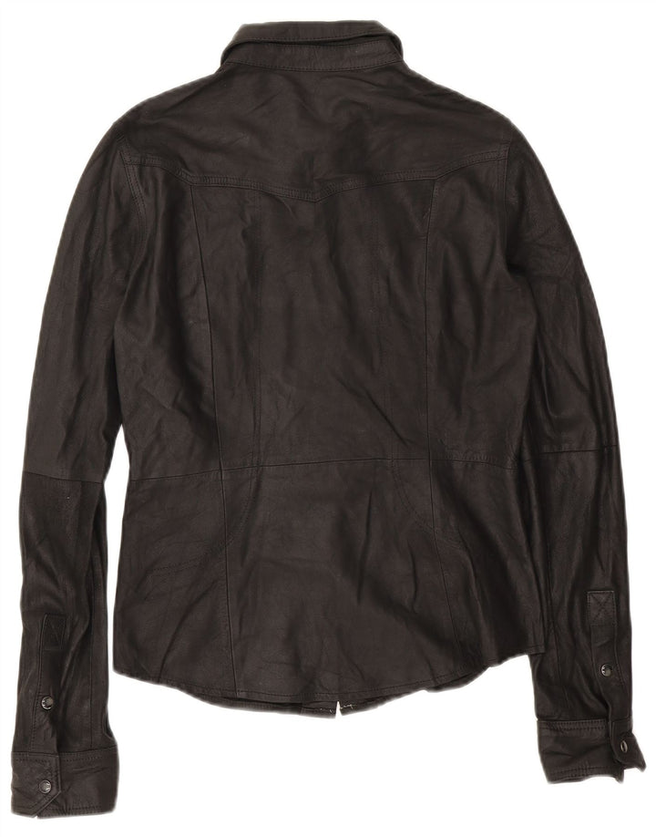 Zara Damen Lederhemd UK 10 Small Schwarz