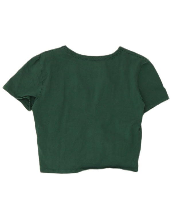 Zara Damen Crop T-Shirt Top UK 14 Large Grüne Baumwolle