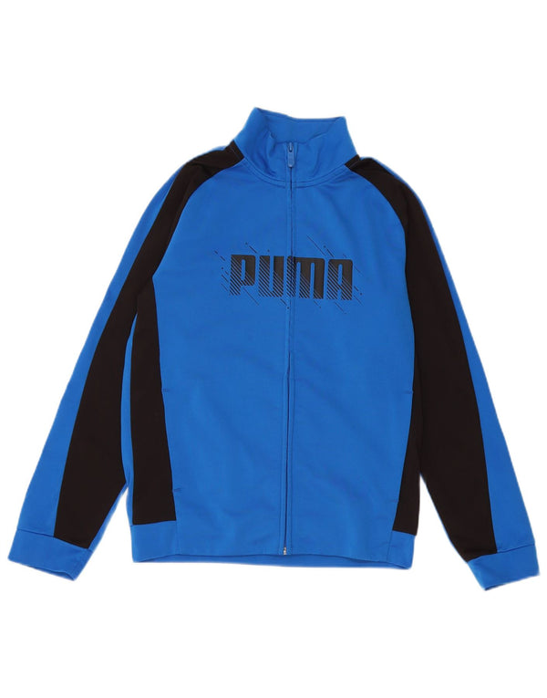 Puma Jungen Grafik-Trainingsanzug-Top-Jacke, 11–12 Jahre, blaues Farbblockdesign