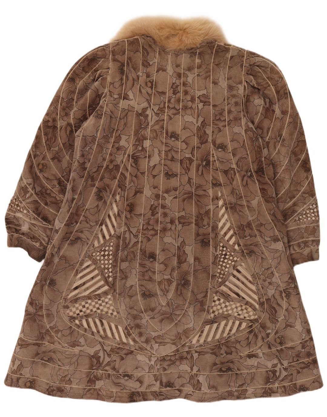 VINTAGE Damen Kunstpelz-Wendemantel UK 18 XL Braun geblümt