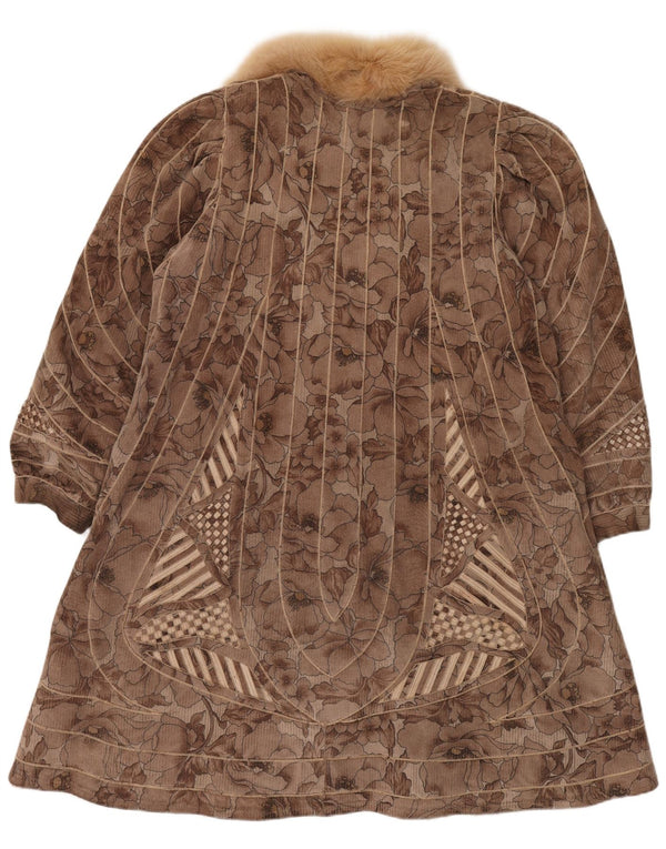 VINTAGE Damen Kunstpelz-Wendemantel UK 18 XL Braun geblümt