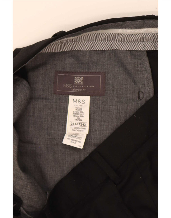 Marks & Spencer Herren-Anzughose mit maßgeschneiderter Passform und gerader Passform, W38, L31, schwarze Wolle